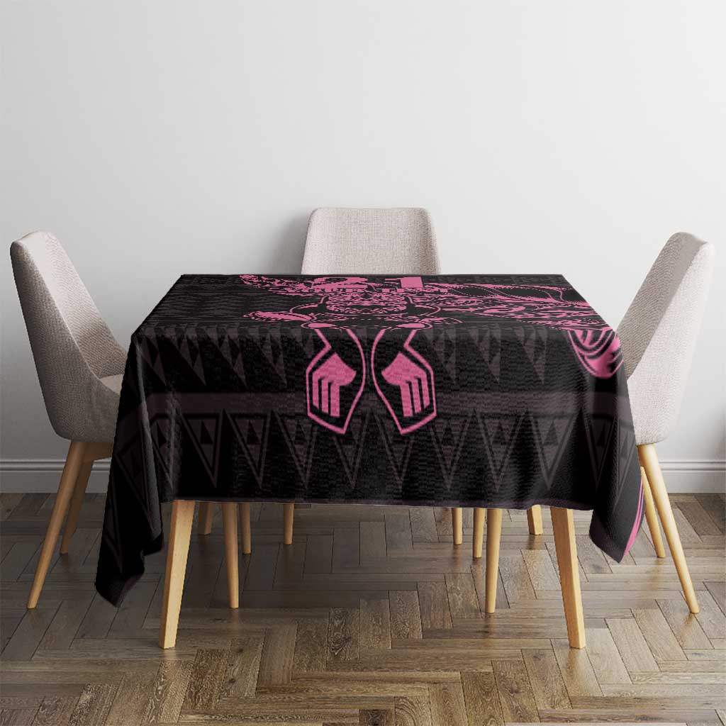 New Zealand Rugby Warrior Custom Tablecloth Pink Fern Taniko Motif
