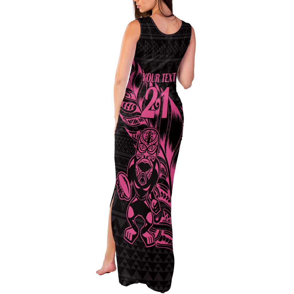 New Zealand Rugby Warrior Custom Tank Maxi Dress Pink Fern Taniko Motif