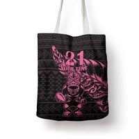 New Zealand Rugby Warrior Custom Tote Bag Pink Fern Taniko Motif - Polynesian Pride