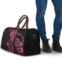 New Zealand Rugby Warrior Custom Travel Bag Pink Fern Taniko Motif - Polynesian Pride
