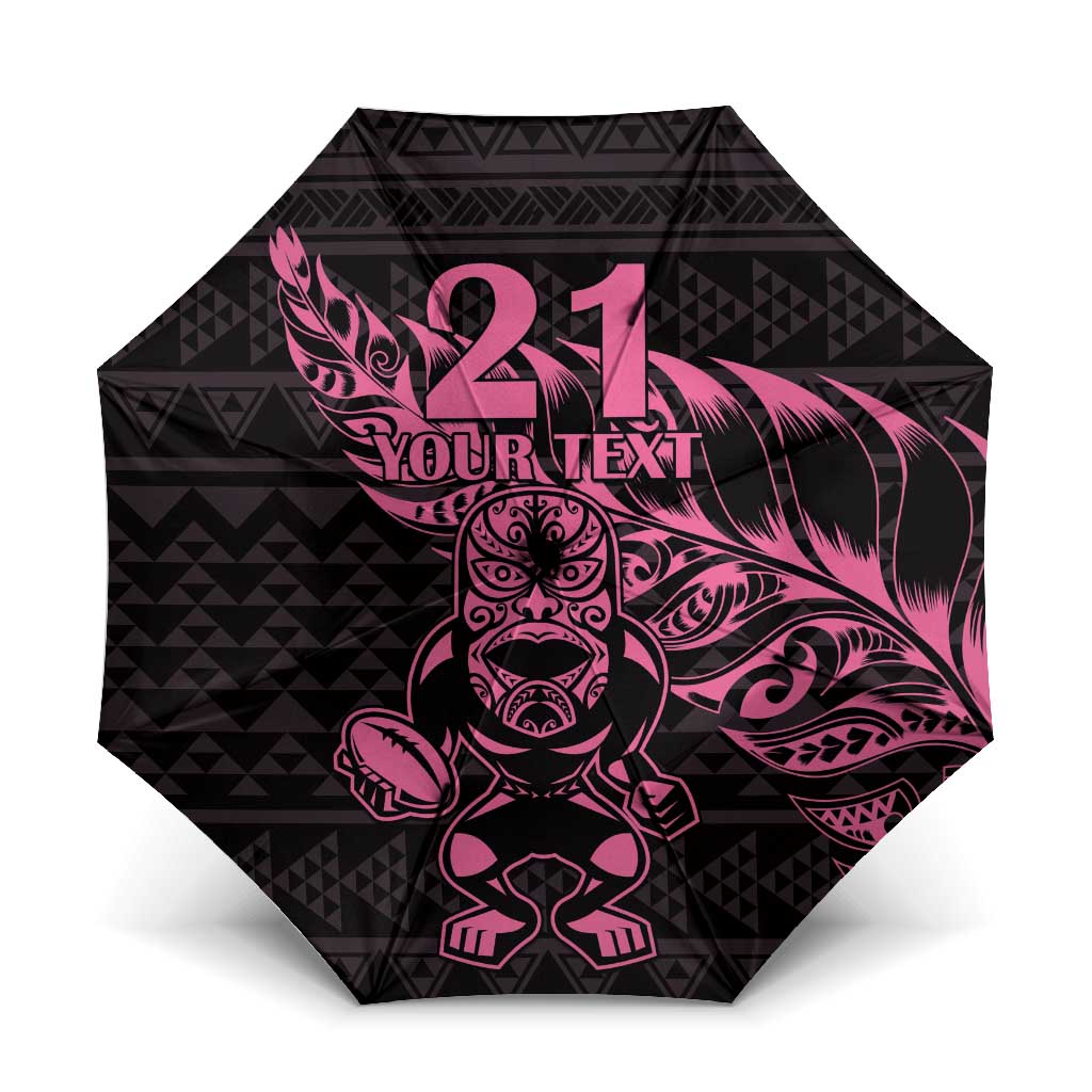 New Zealand Rugby Warrior Custom Umbrella Pink Fern Taniko Motif - Polynesian Pride