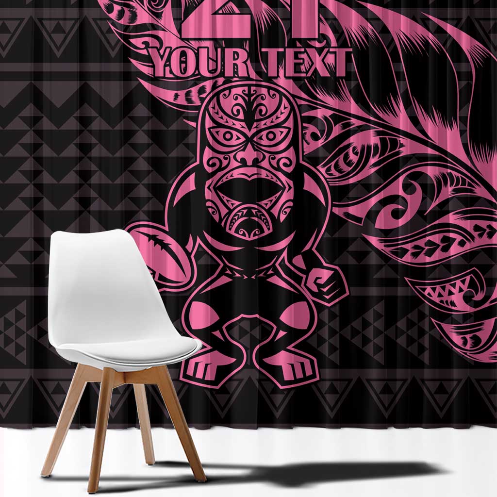 New Zealand Rugby Warrior Custom Window Curtain Pink Fern Taniko Motif