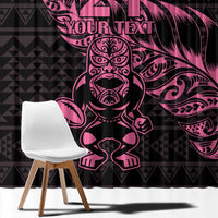 New Zealand Rugby Warrior Custom Window Curtain Pink Fern Taniko Motif