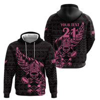 New Zealand Rugby Warrior Custom Zip Hoodie Pink Fern Taniko Motif
