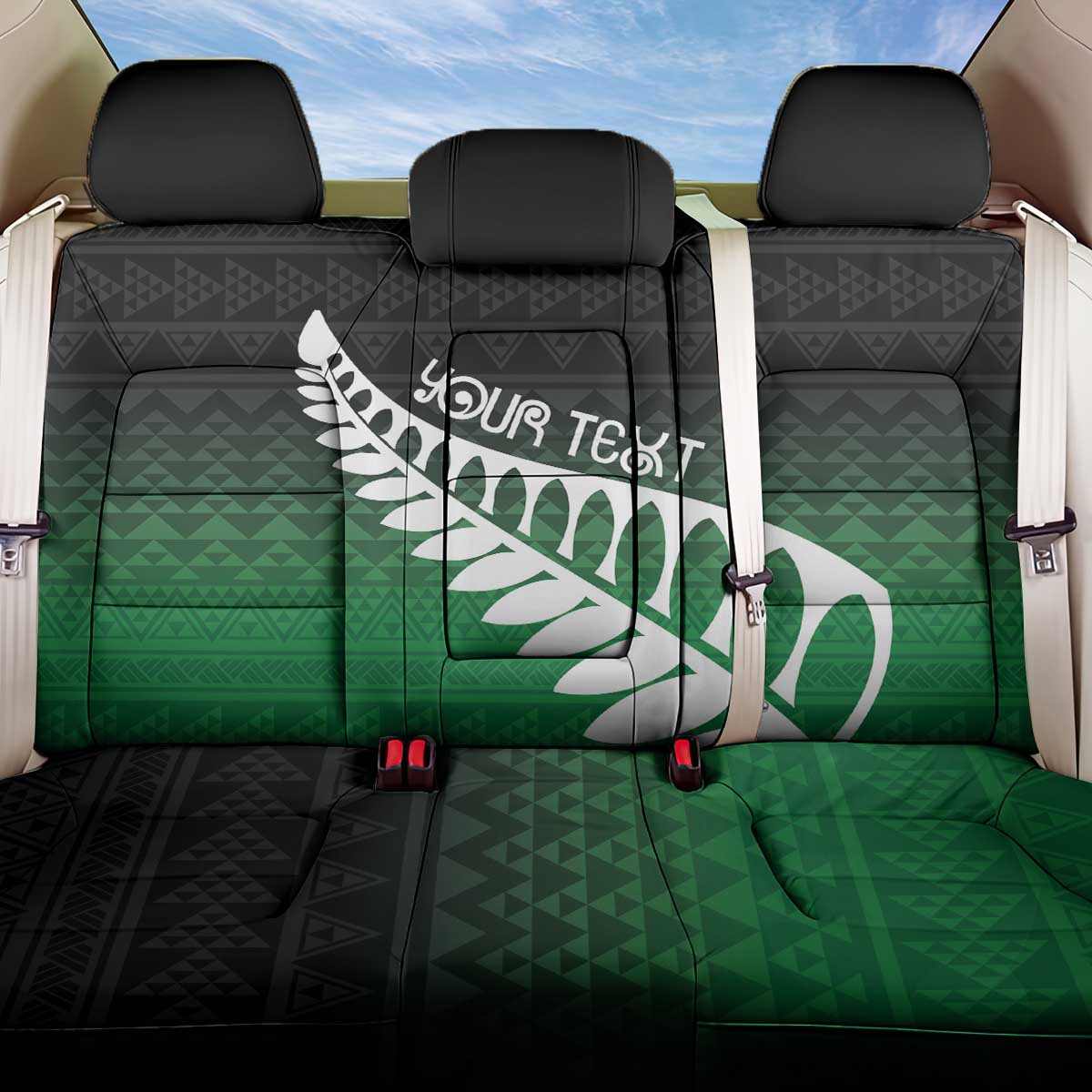 Green Silver Fern Spirit Taniko Tukutuku Personalised Back Car Seat Cover LT9 One Size Green - Polynesian Pride