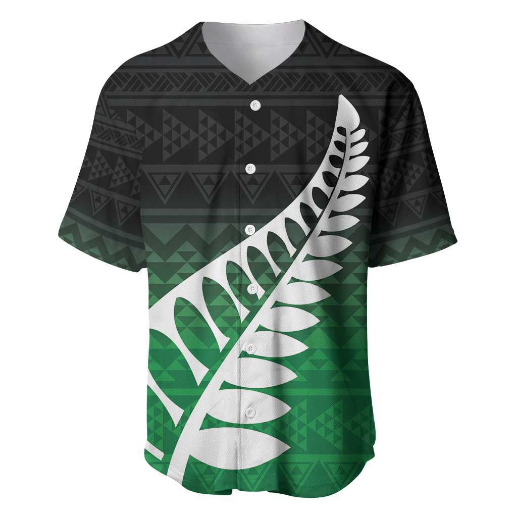 Green Silver Fern Spirit Taniko Tukutuku Personalised Baseball Jersey