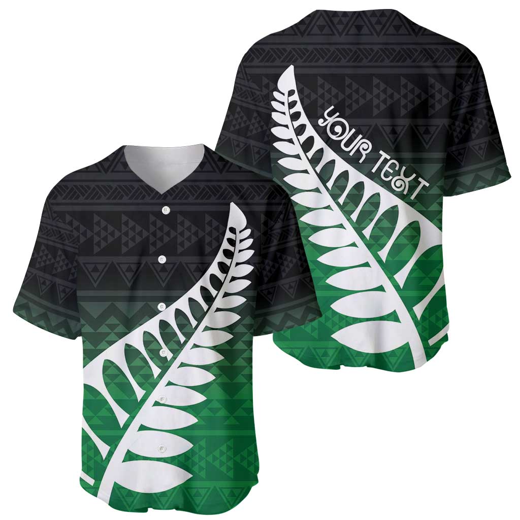 Green Silver Fern Spirit Taniko Tukutuku Personalised Baseball Jersey