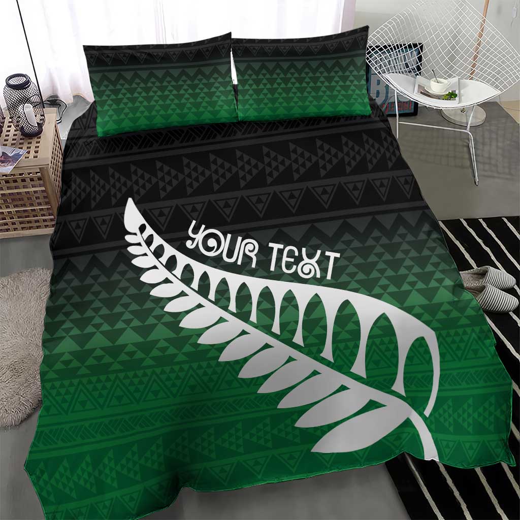 Green Silver Fern Spirit Taniko Tukutuku Personalised Bedding Set