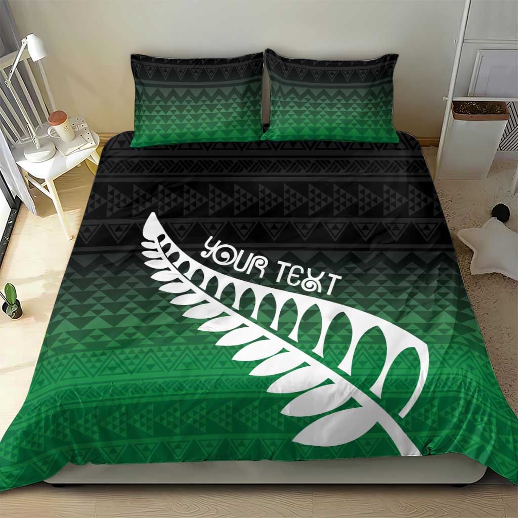 Green Silver Fern Spirit Taniko Tukutuku Personalised Bedding Set