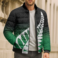 Green Silver Fern Spirit Taniko Tukutuku Personalised Bomber Puffer Jacket - Polynesian Pride