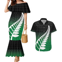Green Silver Fern Spirit Taniko Tukutuku Personalised Couples Matching Mermaid Dress and Hawaiian Shirt