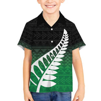 Green Silver Fern Spirit Taniko Tukutuku Personalised Family Matching Off Shoulder Maxi Dress and Hawaiian Shirt