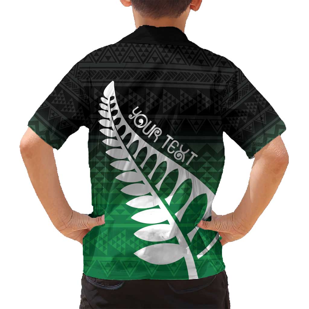 Green Silver Fern Spirit Taniko Tukutuku Personalised Family Matching Off Shoulder Short Dress and Hawaiian Shirt