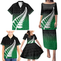 Green Silver Fern Spirit Taniko Tukutuku Personalised Family Matching Puletasi and Hawaiian Shirt