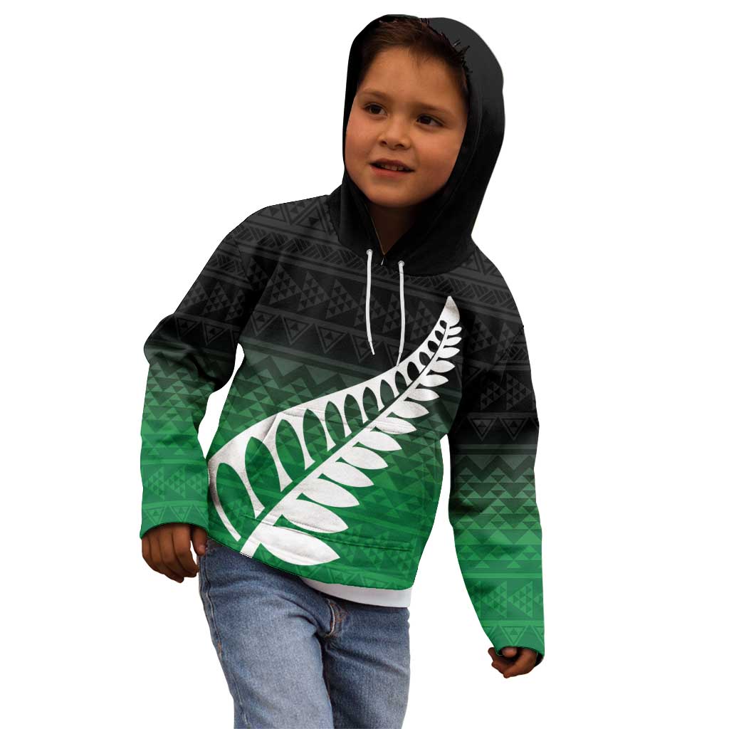 Green Silver Fern Spirit Taniko Tukutuku Personalised Kid Hoodie