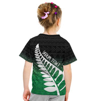 Green Silver Fern Spirit Taniko Tukutuku Personalised Kid T Shirt