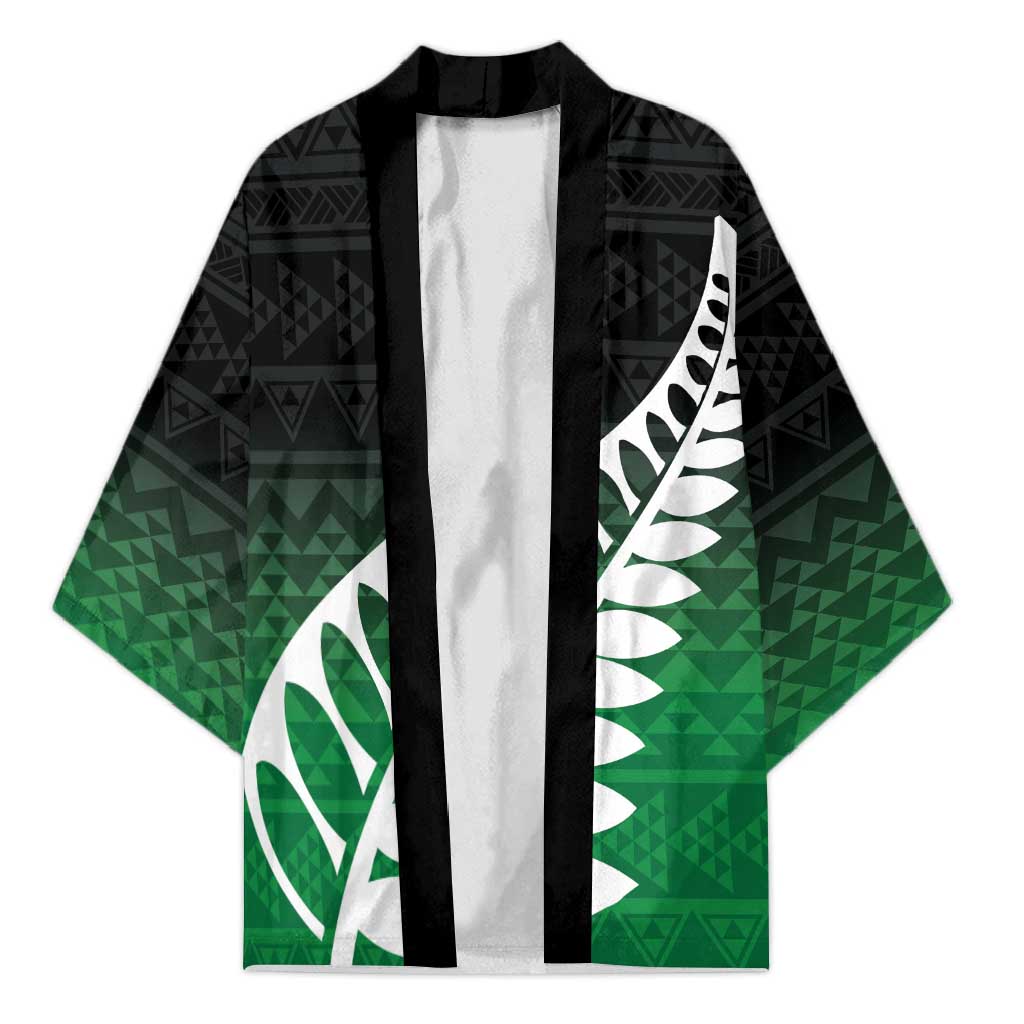 Green Silver Fern Spirit Taniko Tukutuku Personalised Kimono - Polynesian Pride
