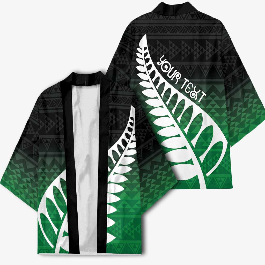 Green Silver Fern Spirit Taniko Tukutuku Personalised Kimono - Polynesian Pride