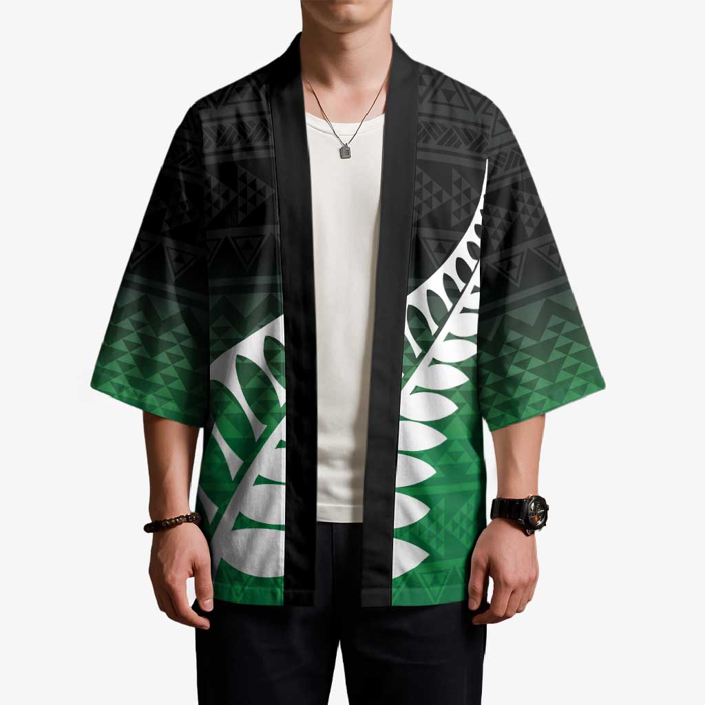 Green Silver Fern Spirit Taniko Tukutuku Personalised Kimono - Polynesian Pride
