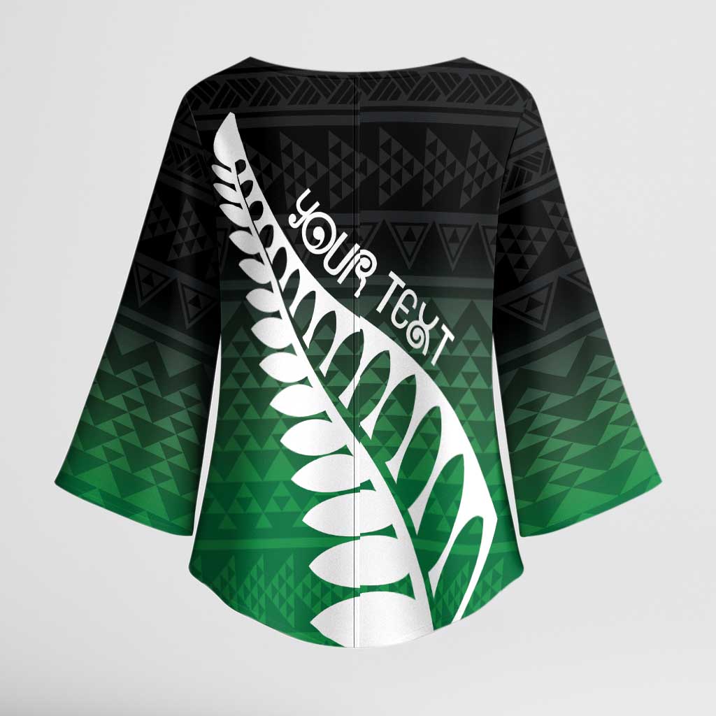 Green Silver Fern Spirit Taniko Tukutuku Personalised Kimono Sleeve Blouse - Polynesian Pride