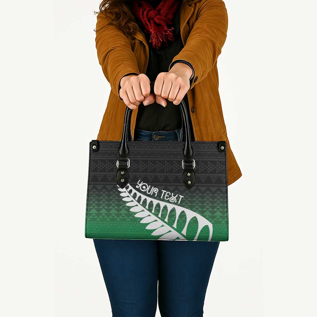 Green Silver Fern Spirit Taniko Tukutuku Personalised Leather Bag - Polynesian Pride