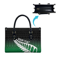 Green Silver Fern Spirit Taniko Tukutuku Personalised Leather Bag - Polynesian Pride