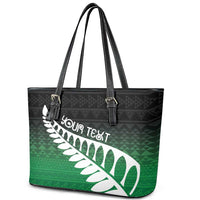 Green Silver Fern Spirit Taniko Tukutuku Personalised Leather Tote Bag