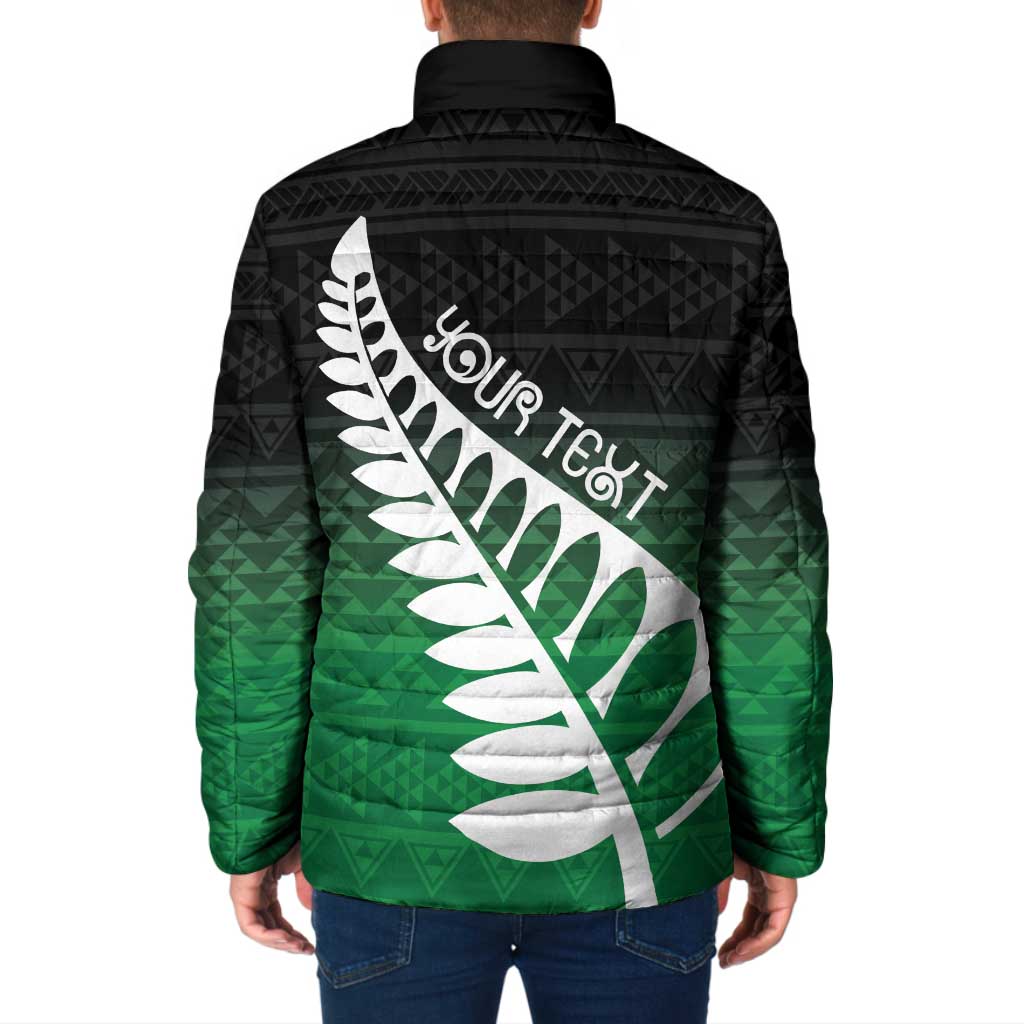 Green Silver Fern Spirit Taniko Tukutuku Personalised Padded Jacket - Polynesian Pride