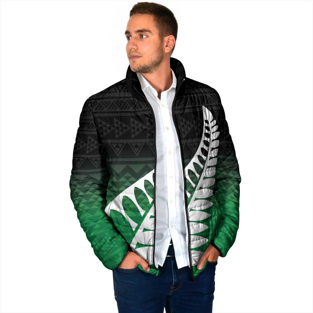 Green Silver Fern Spirit Taniko Tukutuku Personalised Padded Jacket - Polynesian Pride