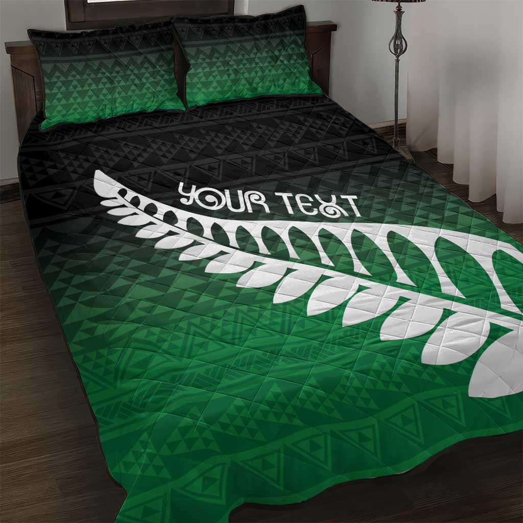 Green Silver Fern Spirit Taniko Tukutuku Personalised Quilt Bed Set LT9 Green - Polynesian Pride