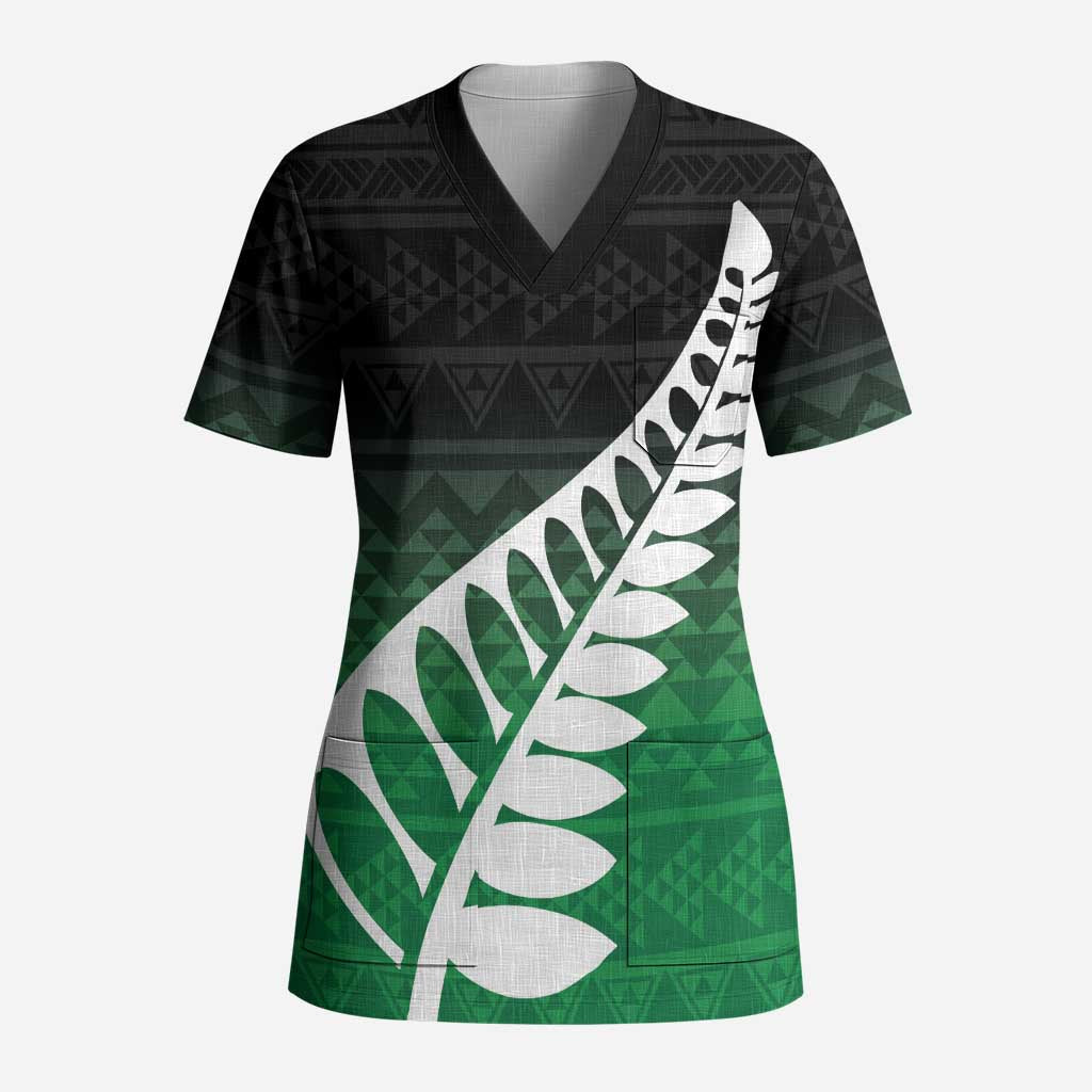 Green Silver Fern Spirit Taniko Tukutuku Personalised Scrub Top - Polynesian Pride