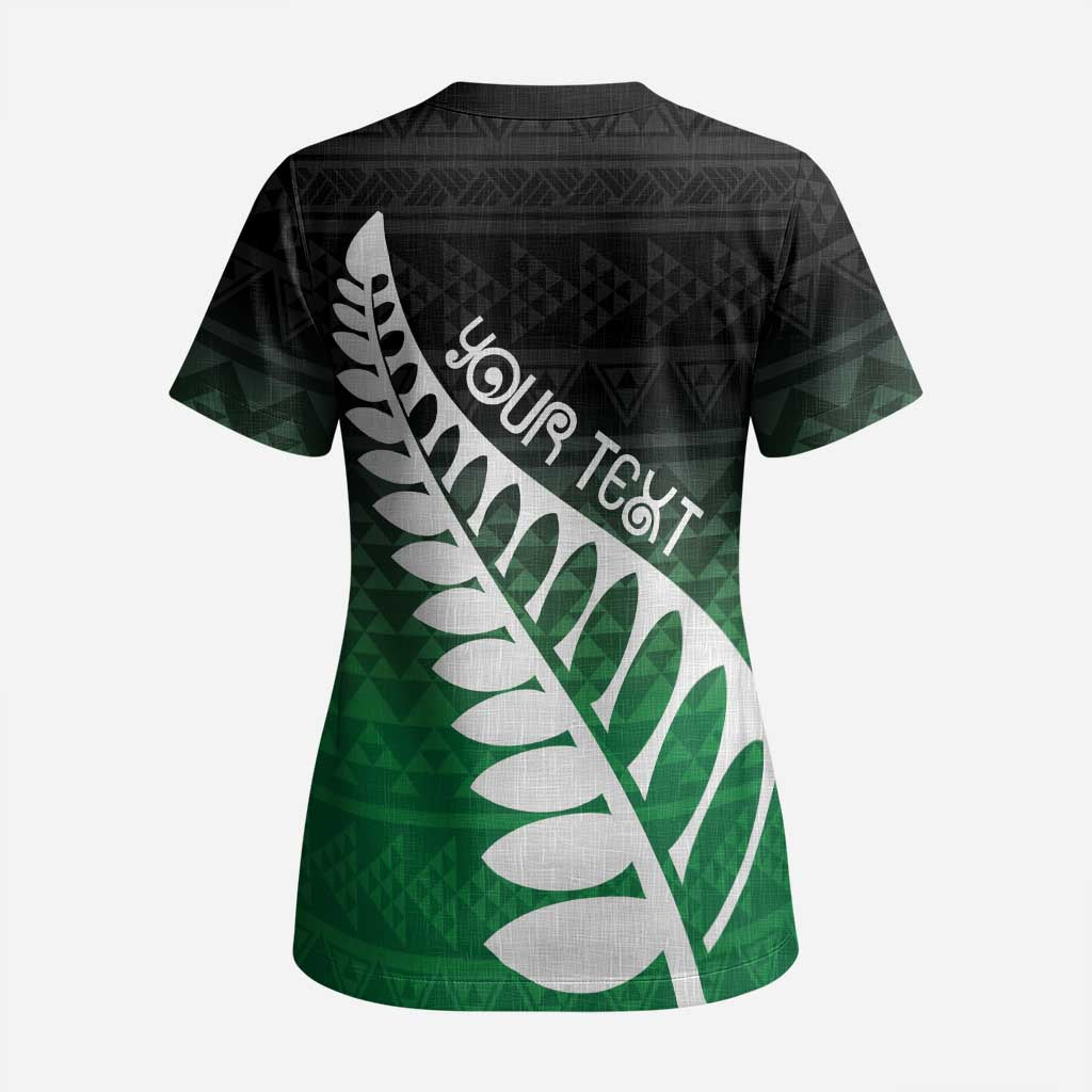 Green Silver Fern Spirit Taniko Tukutuku Personalised Scrub Top - Polynesian Pride