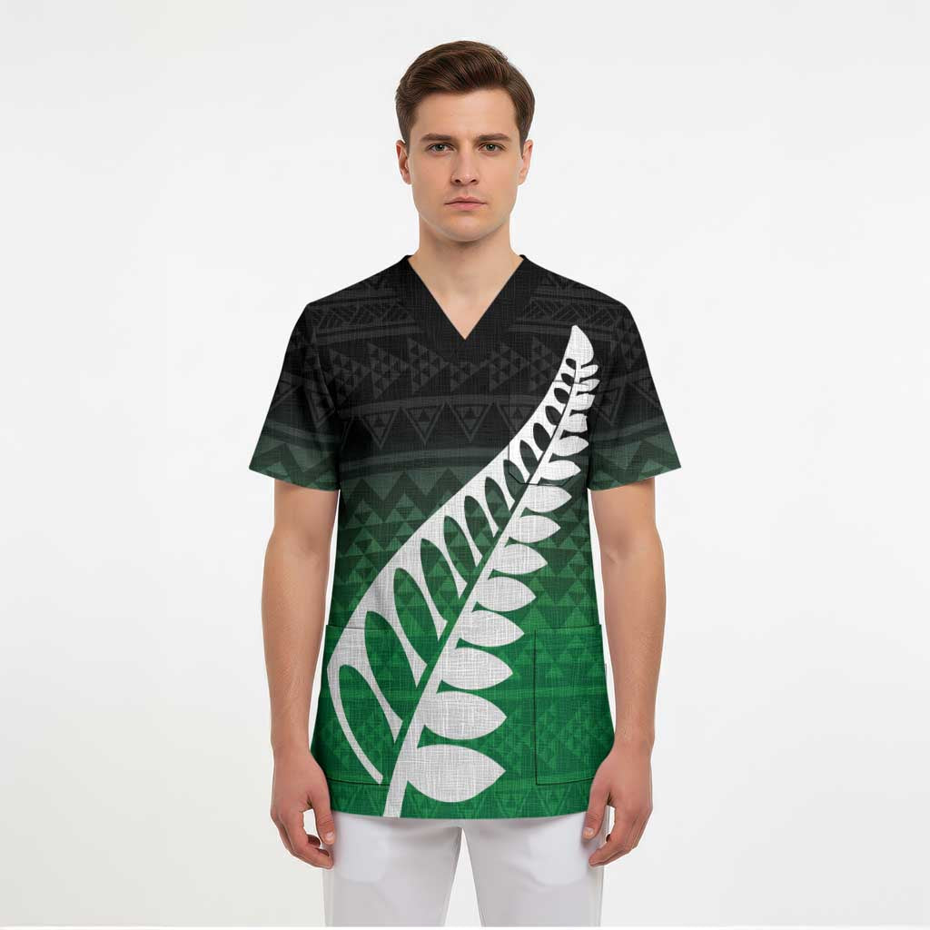 Green Silver Fern Spirit Taniko Tukutuku Personalised Scrub Top - Polynesian Pride