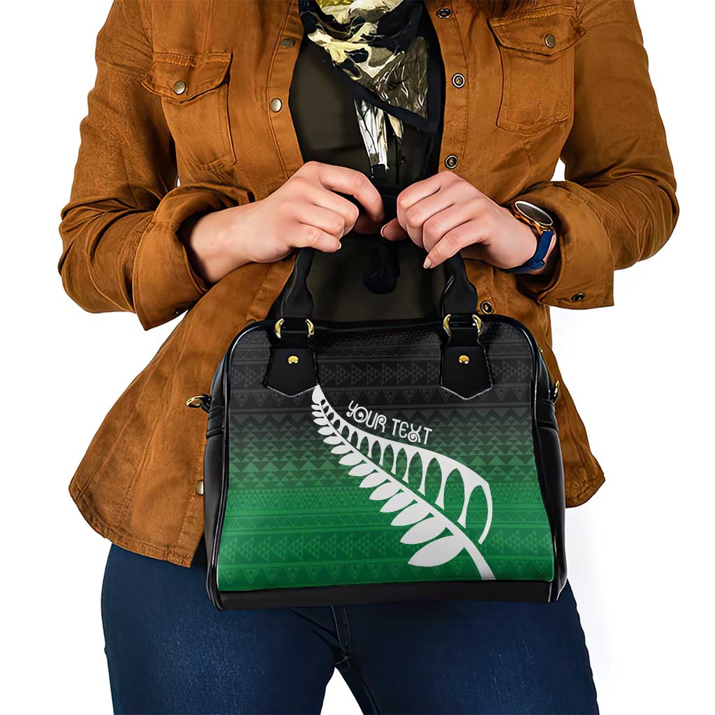 Green Silver Fern Spirit Taniko Tukutuku Personalised Shoulder Handbag