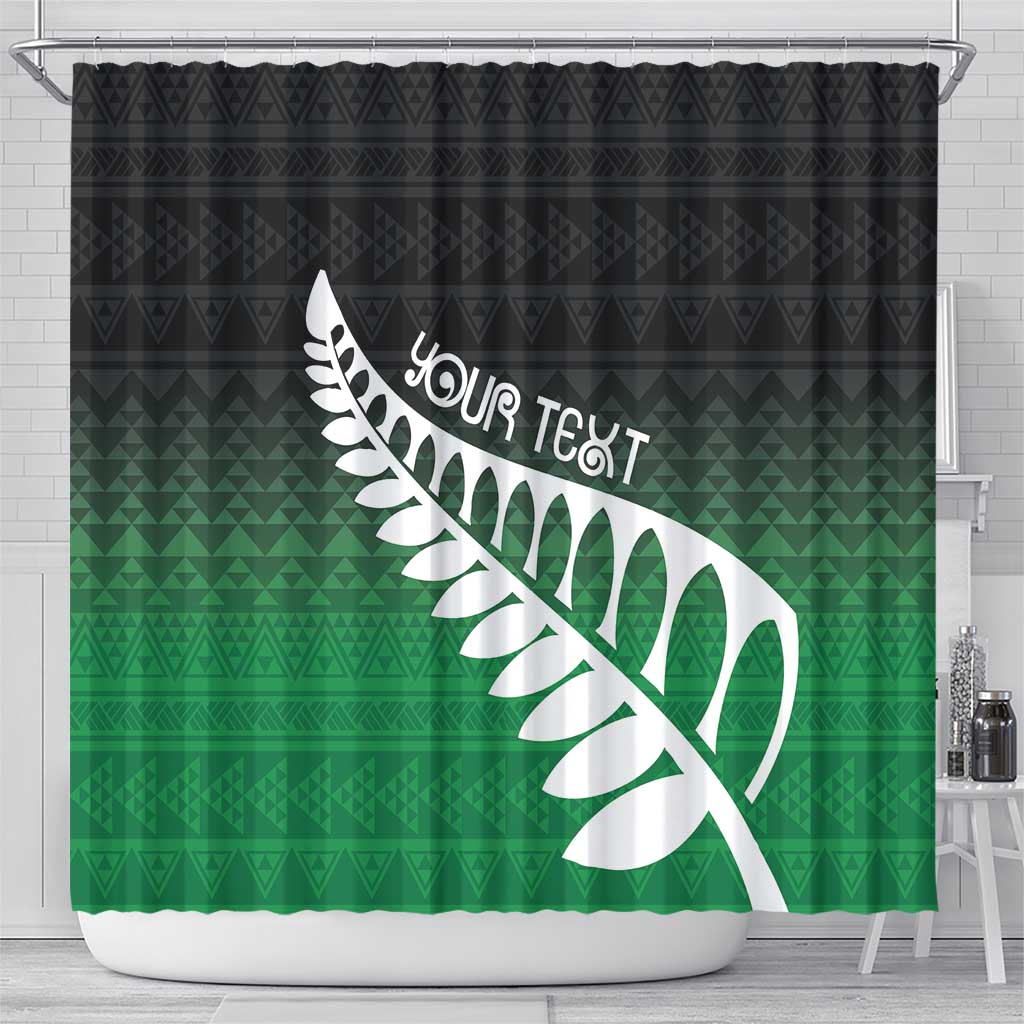 Green Silver Fern Spirit Taniko Tukutuku Personalised Shower Curtain LT9 - Polynesian Pride
