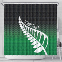 Green Silver Fern Spirit Taniko Tukutuku Personalised Shower Curtain LT9 - Polynesian Pride