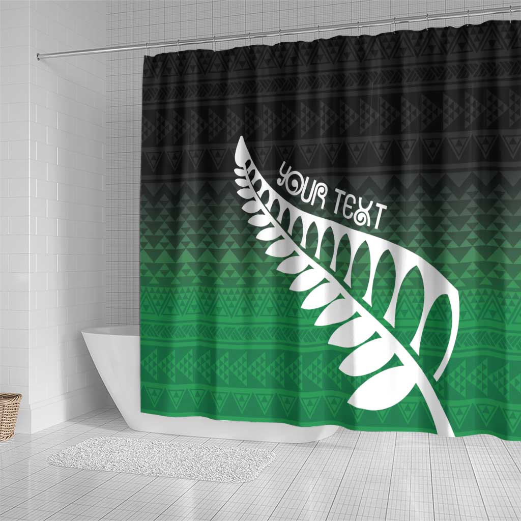 Green Silver Fern Spirit Taniko Tukutuku Personalised Shower Curtain LT9 - Polynesian Pride