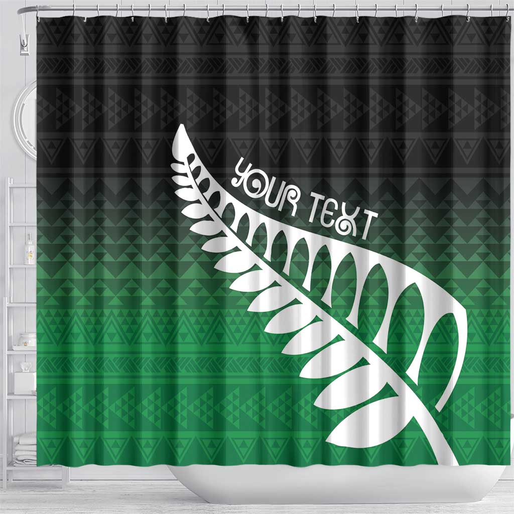 Green Silver Fern Spirit Taniko Tukutuku Personalised Shower Curtain LT9 - Polynesian Pride