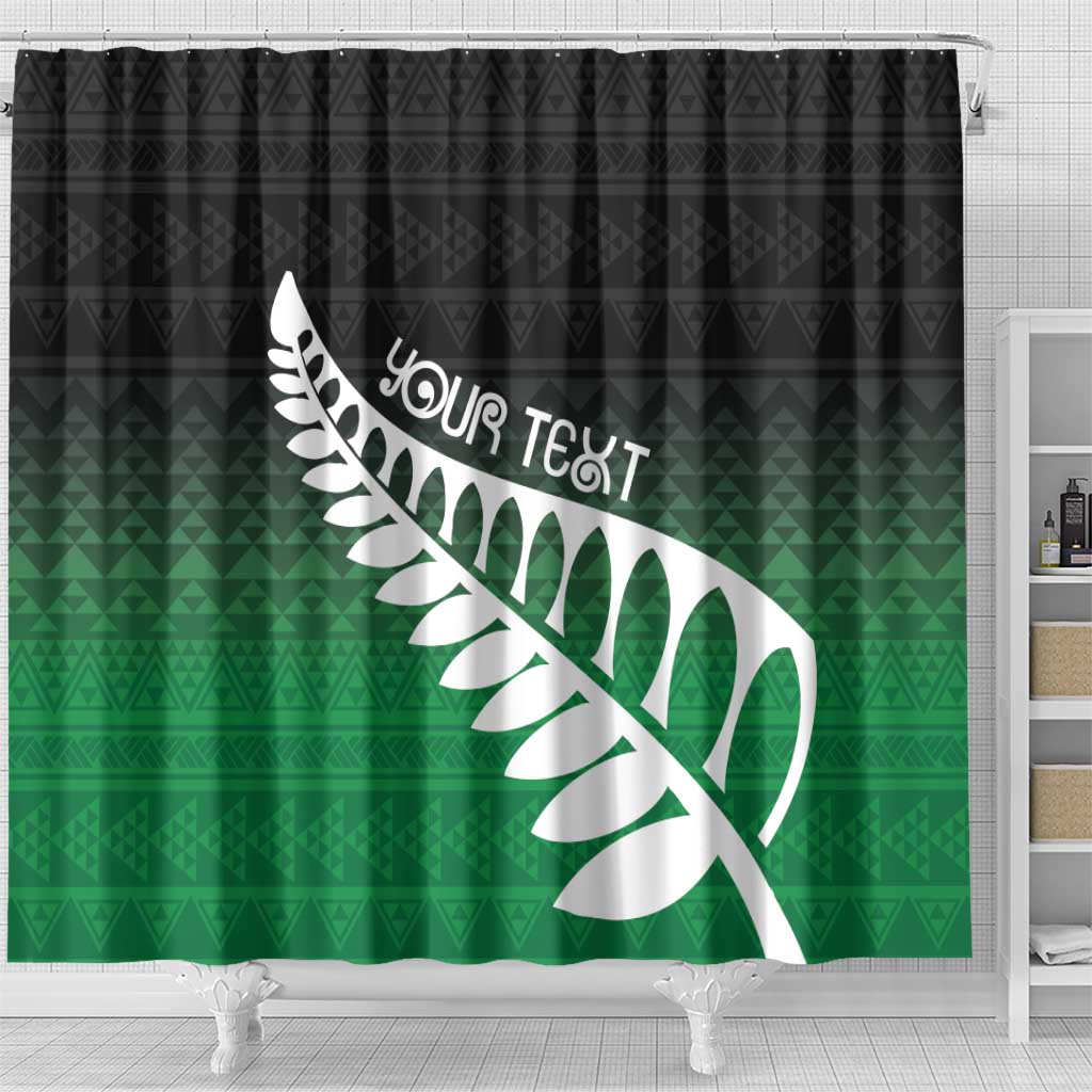 Green Silver Fern Spirit Taniko Tukutuku Personalised Shower Curtain LT9 - Polynesian Pride