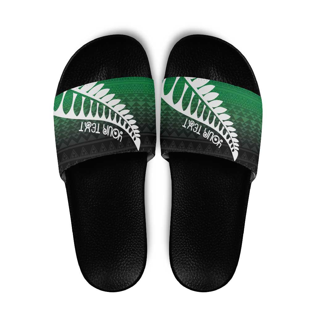 Green Silver Fern Spirit Taniko Tukutuku Personalised Slide Sandals - Polynesian Pride