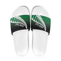 Green Silver Fern Spirit Taniko Tukutuku Personalised Slide Sandals - Polynesian Pride