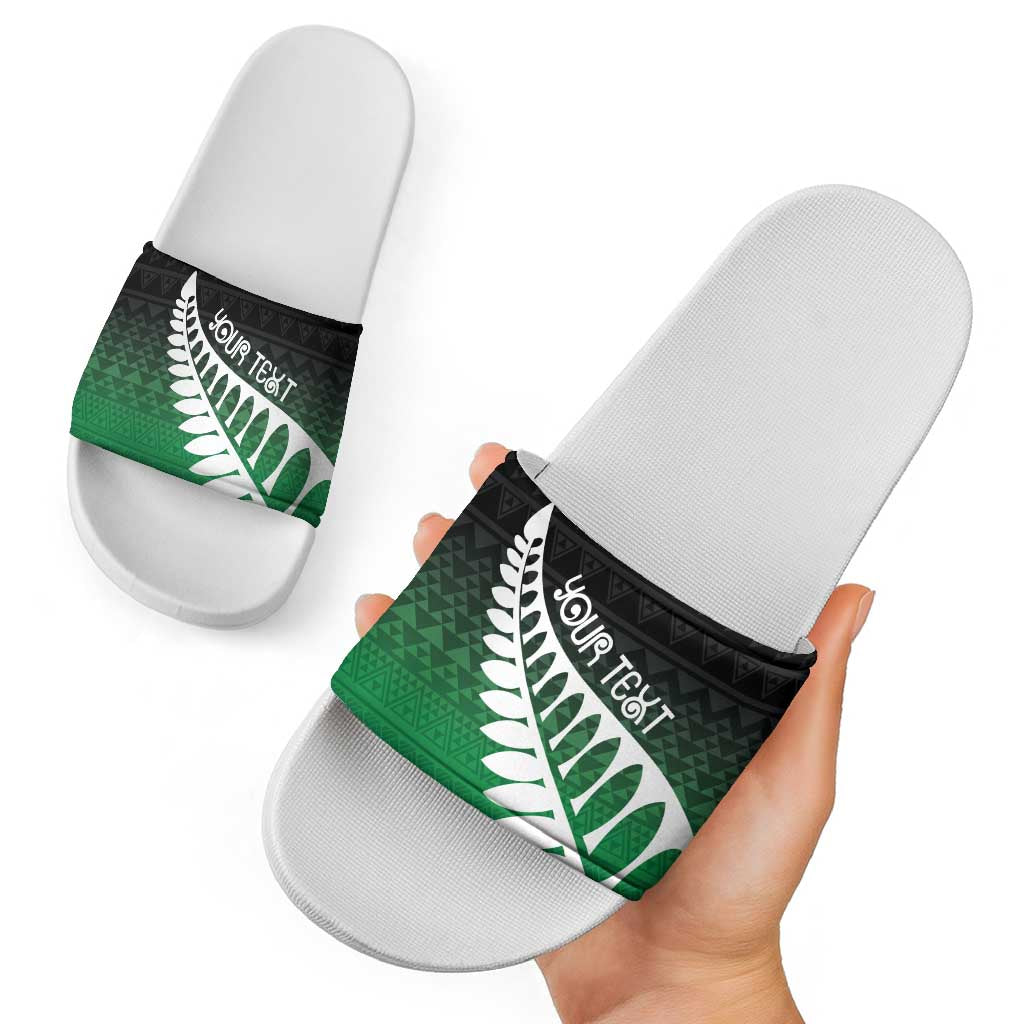 Green Silver Fern Spirit Taniko Tukutuku Personalised Slide Sandals - Polynesian Pride