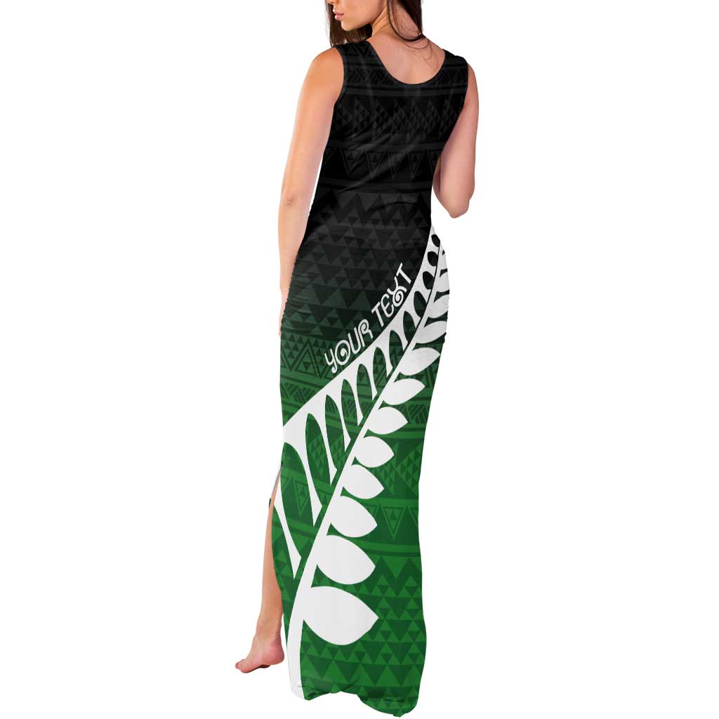 Green Silver Fern Spirit Taniko Tukutuku Personalised Tank Maxi Dress