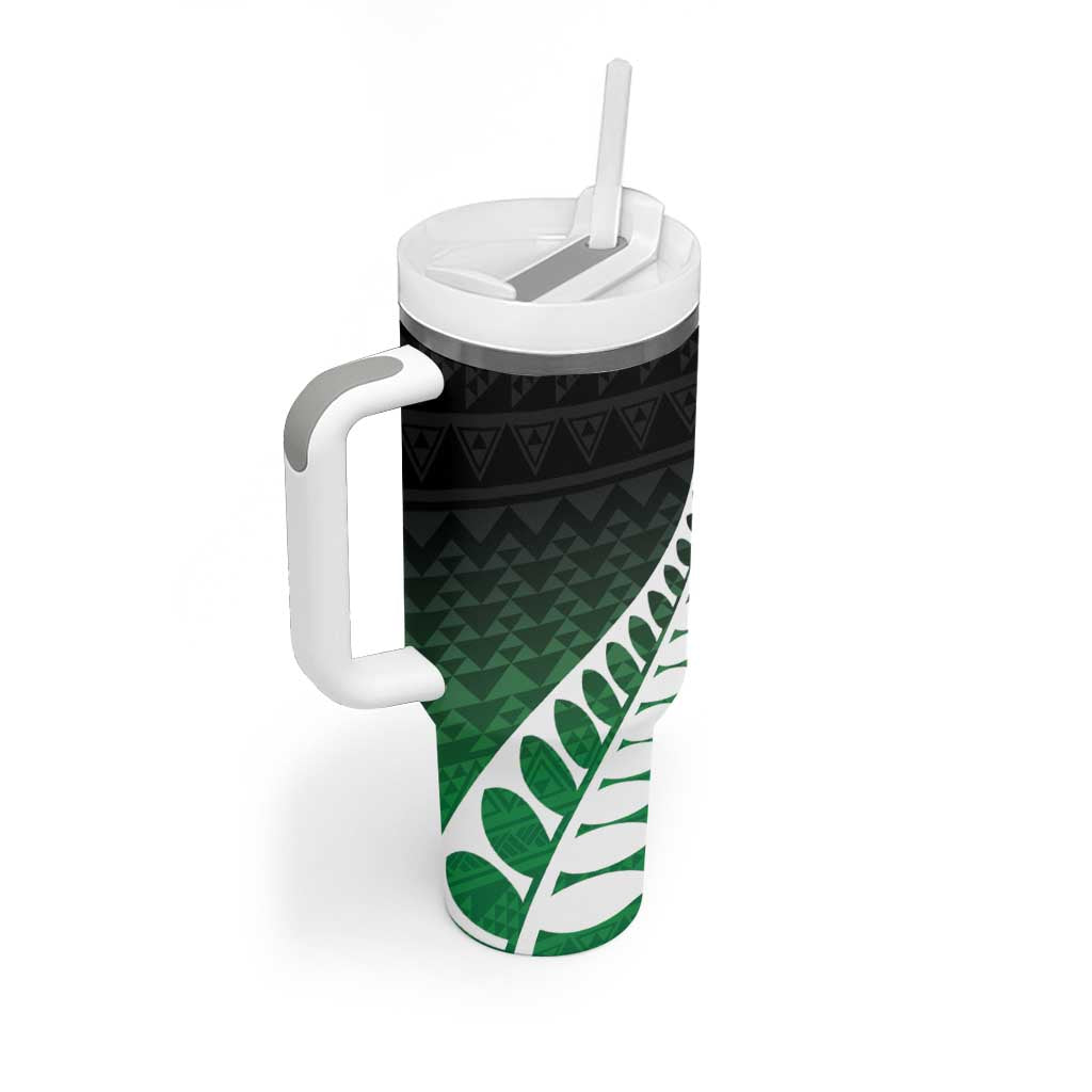 Green Silver Fern Spirit Taniko Tukutuku Personalised Tumbler With Handle
