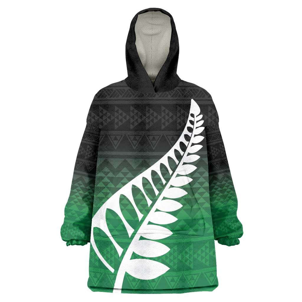 Green Silver Fern Spirit Taniko Tukutuku Personalised Wearable Blanket Hoodie