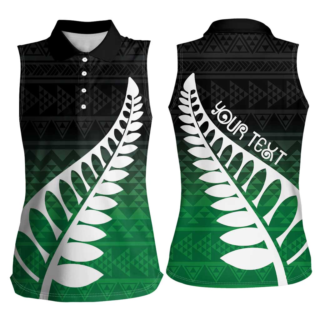 Green Silver Fern Spirit Taniko Tukutuku Personalised Women Sleeveless Polo Shirt