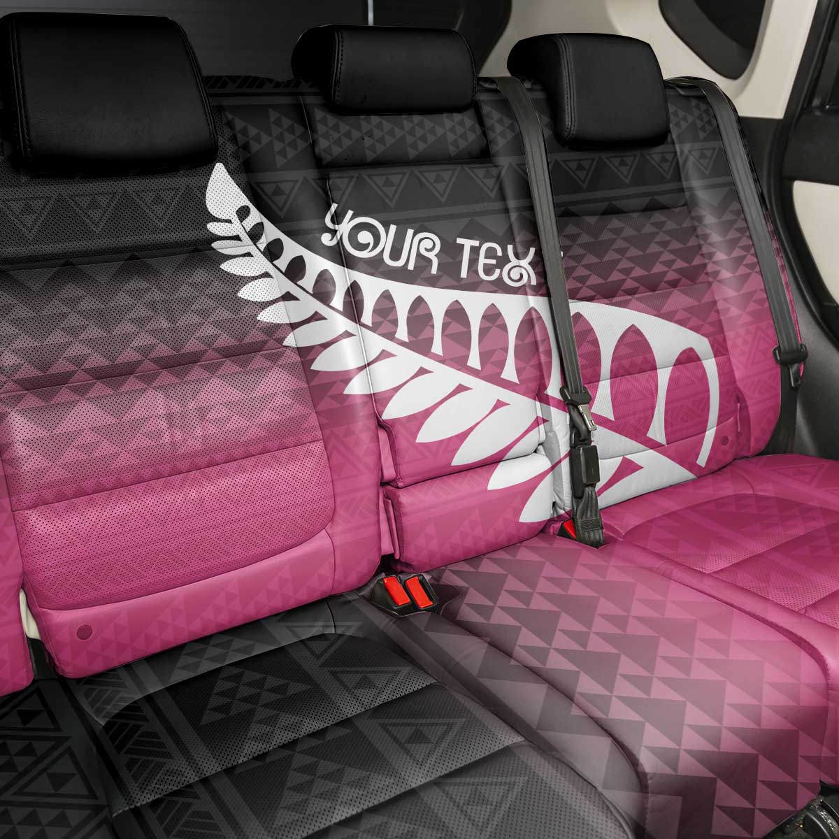 Pink Silver Fern Spirit Taniko Tukutuku Personalised Back Car Seat Cover LT9 - Polynesian Pride