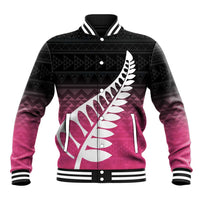 Pink Silver Fern Spirit Taniko Tukutuku Personalised Baseball Jacket LT9 Unisex Pink - Polynesian Pride