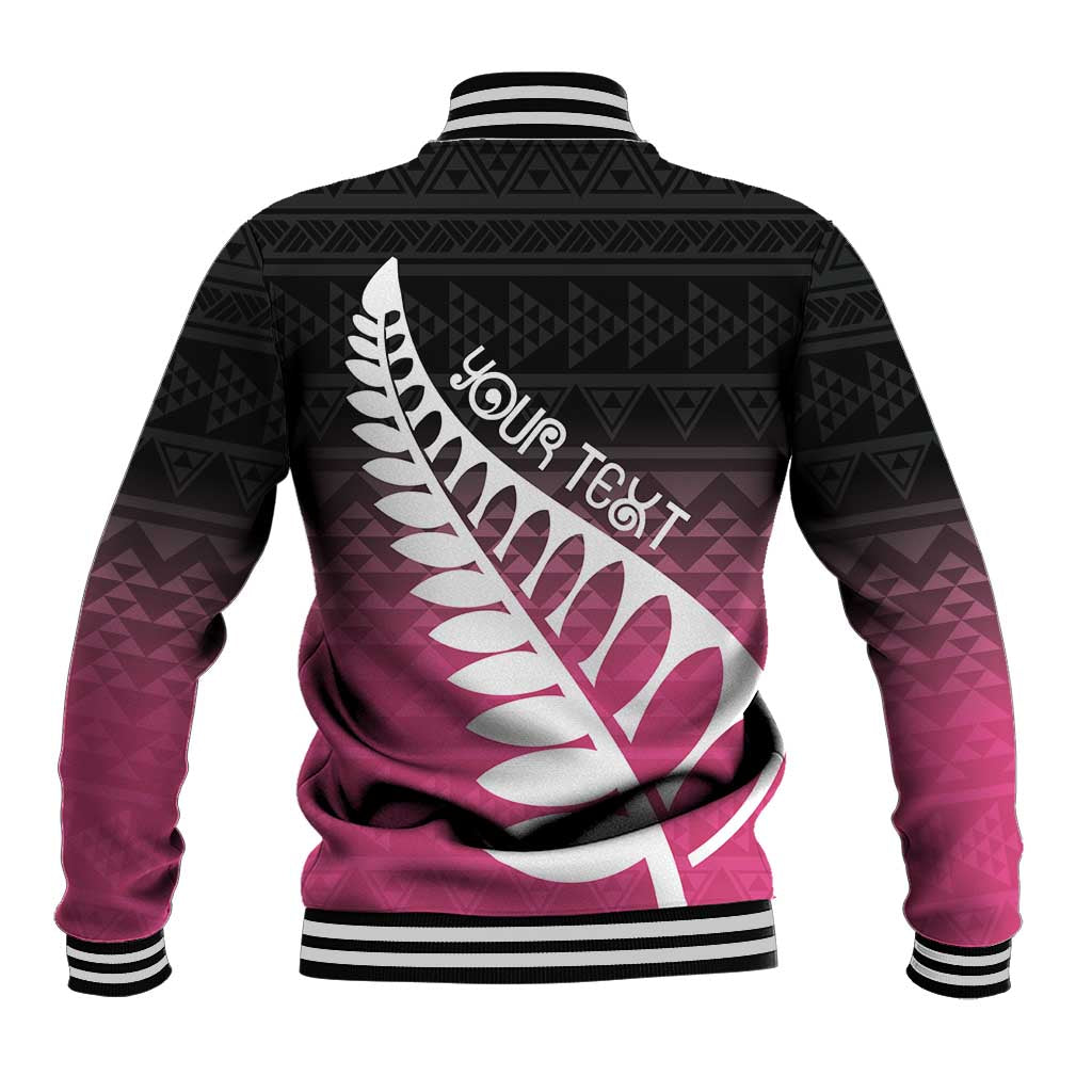 Pink Silver Fern Spirit Taniko Tukutuku Personalised Baseball Jacket LT9 - Polynesian Pride
