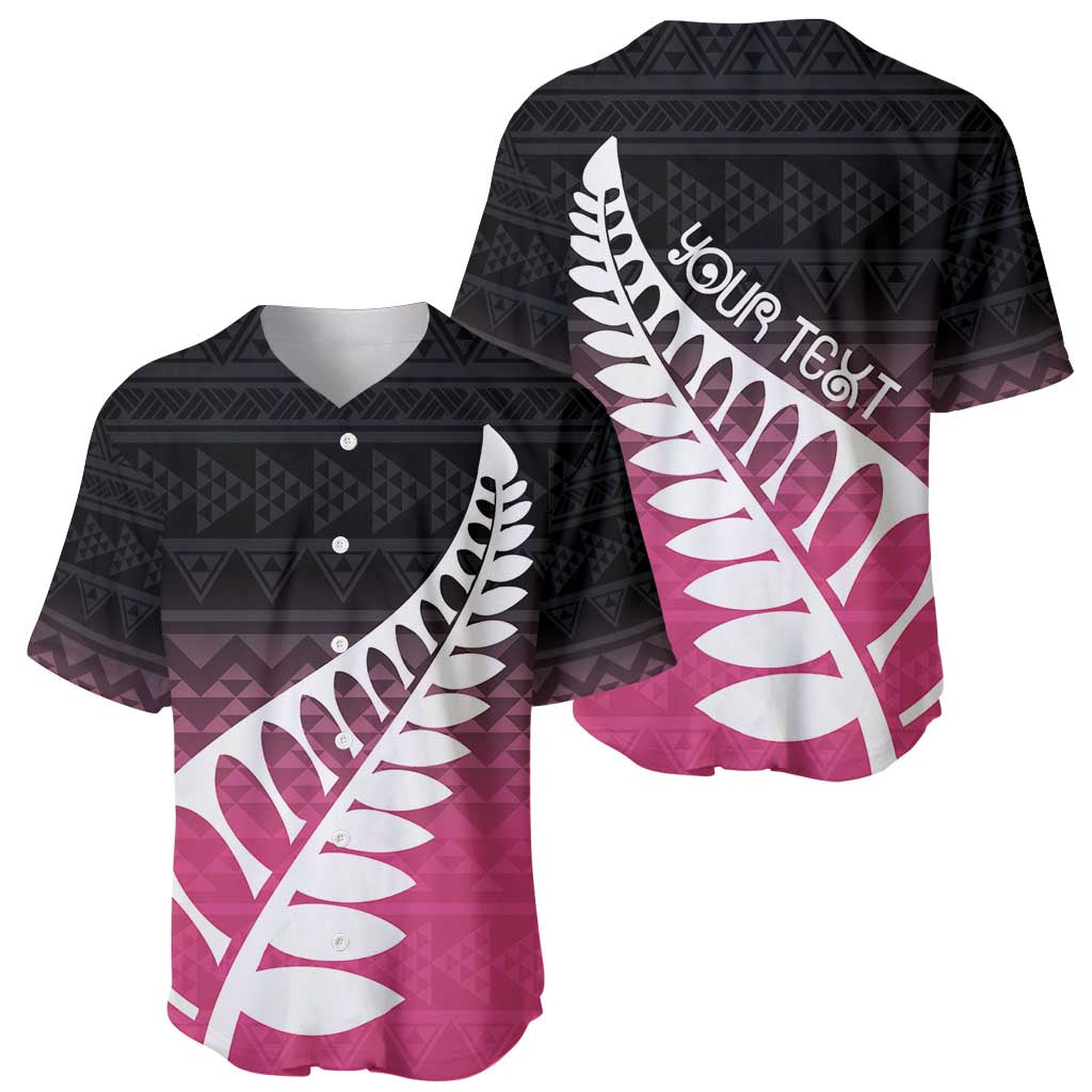 Pink Silver Fern Spirit Taniko Tukutuku Personalised Baseball Jersey